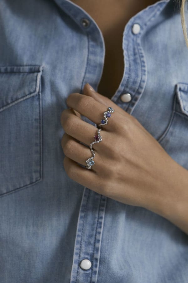 Bague Fidji Trio Or Blanc Colorama Bleu – Image 2