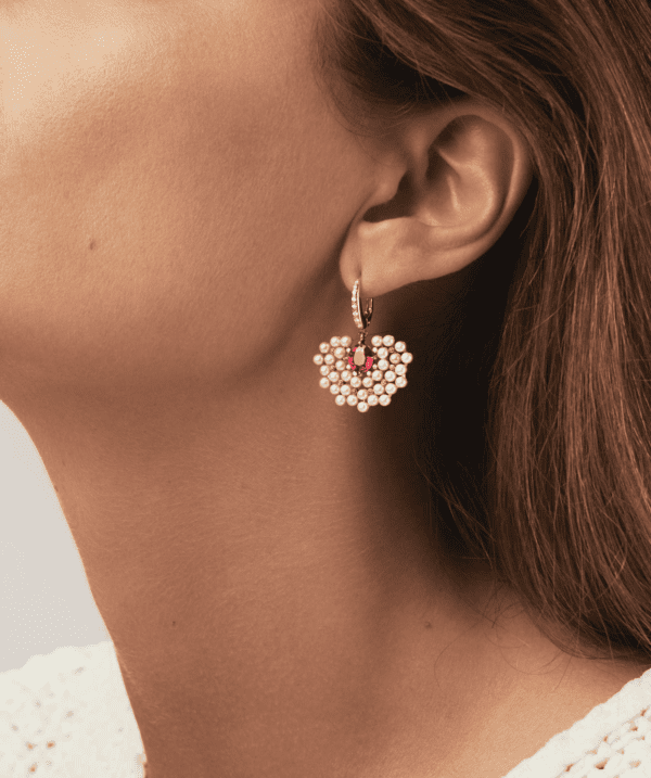 Boucle d'oreille Toba Or Rose Spinelle Rouge - Image 3