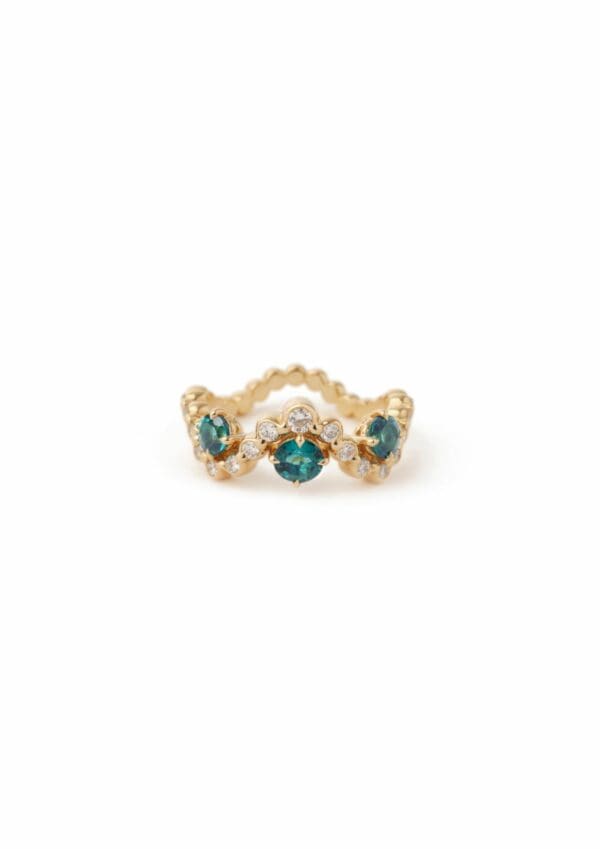 Bague Fidji Trio Or Jaune Tourmalines Indigolites et Diamants