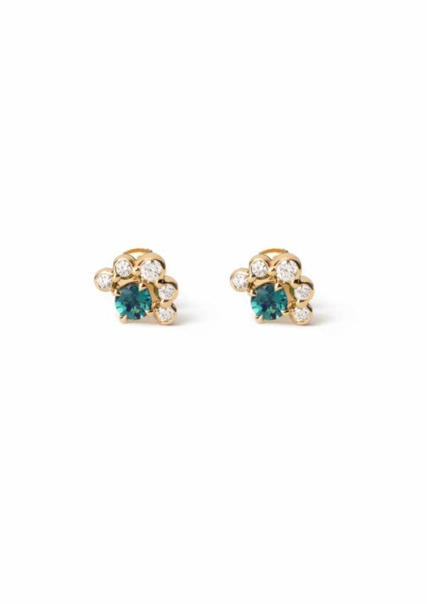 Puces Fidji Or jaune Tourmalines Indigolites et Diamants