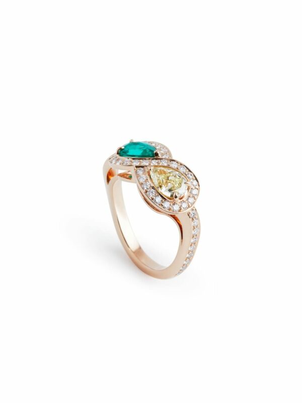 Bague toi&moi or jaune, emeraude, diamant jaune et diamants blancs